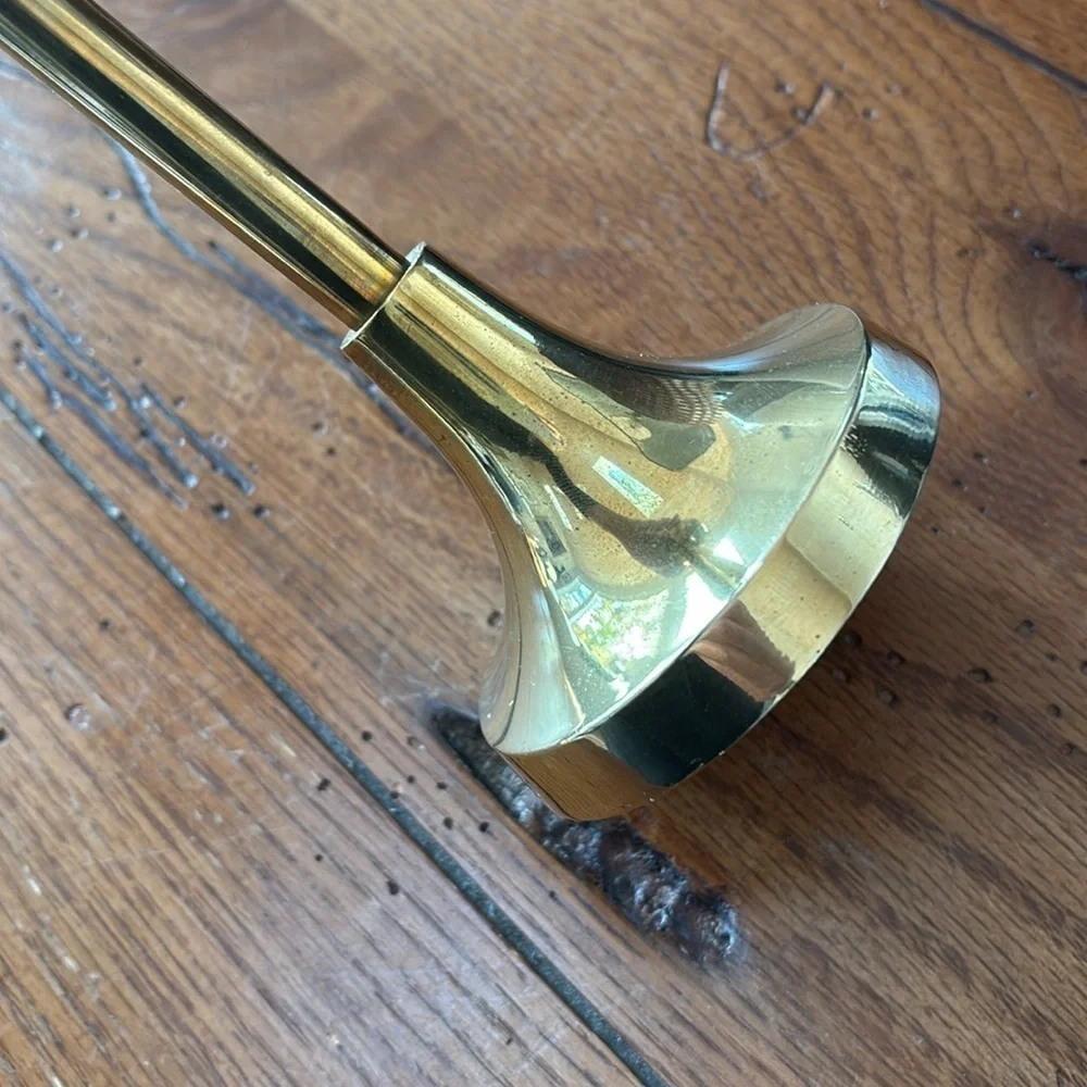 Brass Ball Top Candle Holder Gold Brass Finish 11” Tall MCM Minimalist Vintage
